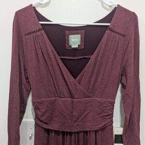 Maeve Wine Colored Long Sleeve Wrap Top Dress Whimsy Fairy Boho Size Small